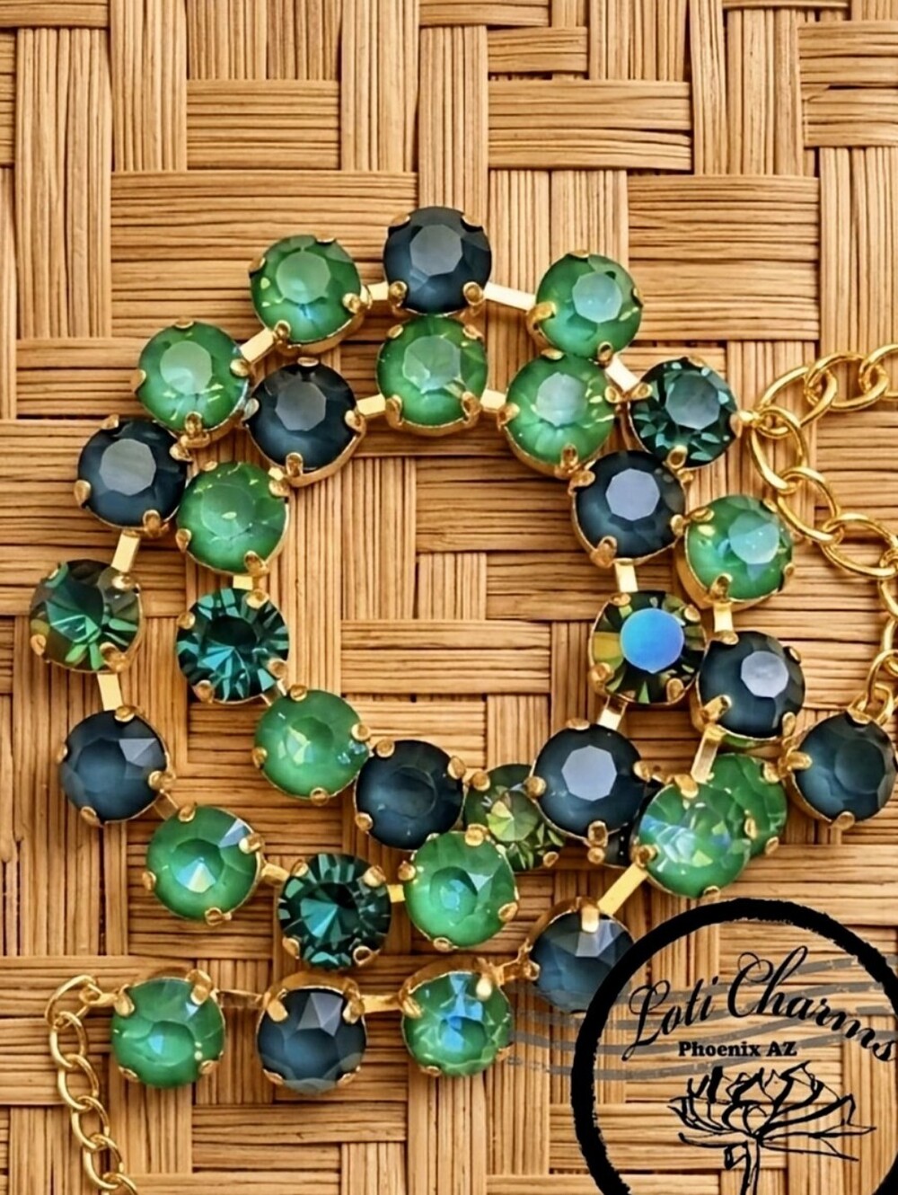 Electric Green Midori Melon  Crystal Necklace in 18K Classic Tennis Gold Plated